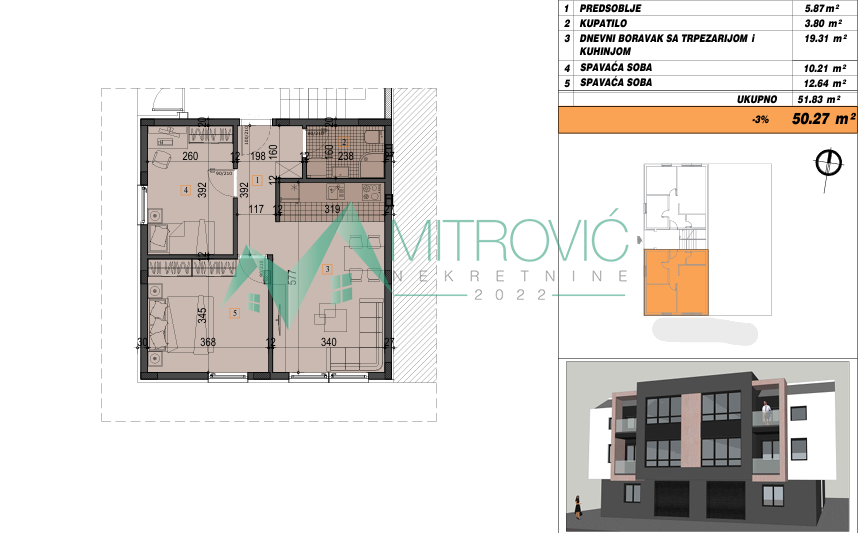 Komforan dvoiposoban garažni stan u izgradnji – Adice 