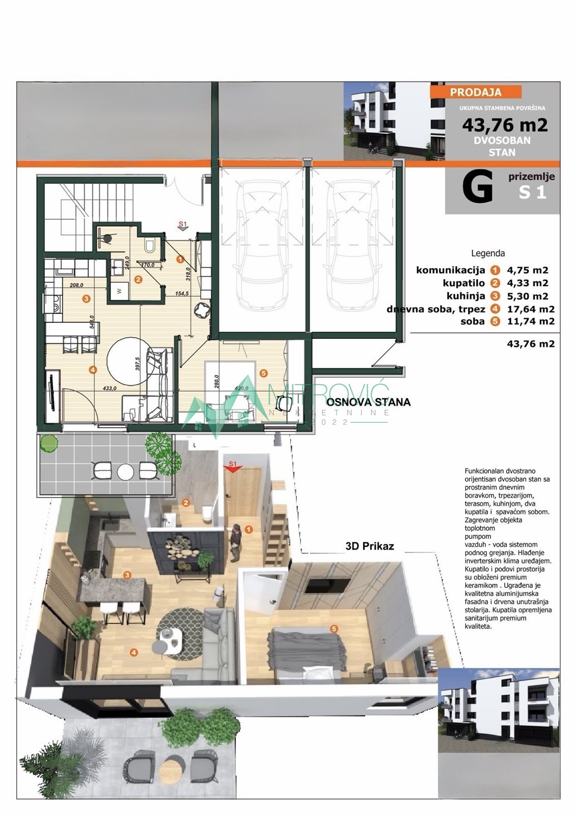 Sremska Kamenica/Mišeluk, urbana vila, 41,5m2 + 6m2 terasa