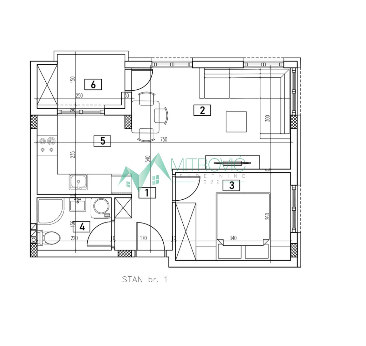 Na prodaju dvosoban stan u Adicama, površine 40m² 