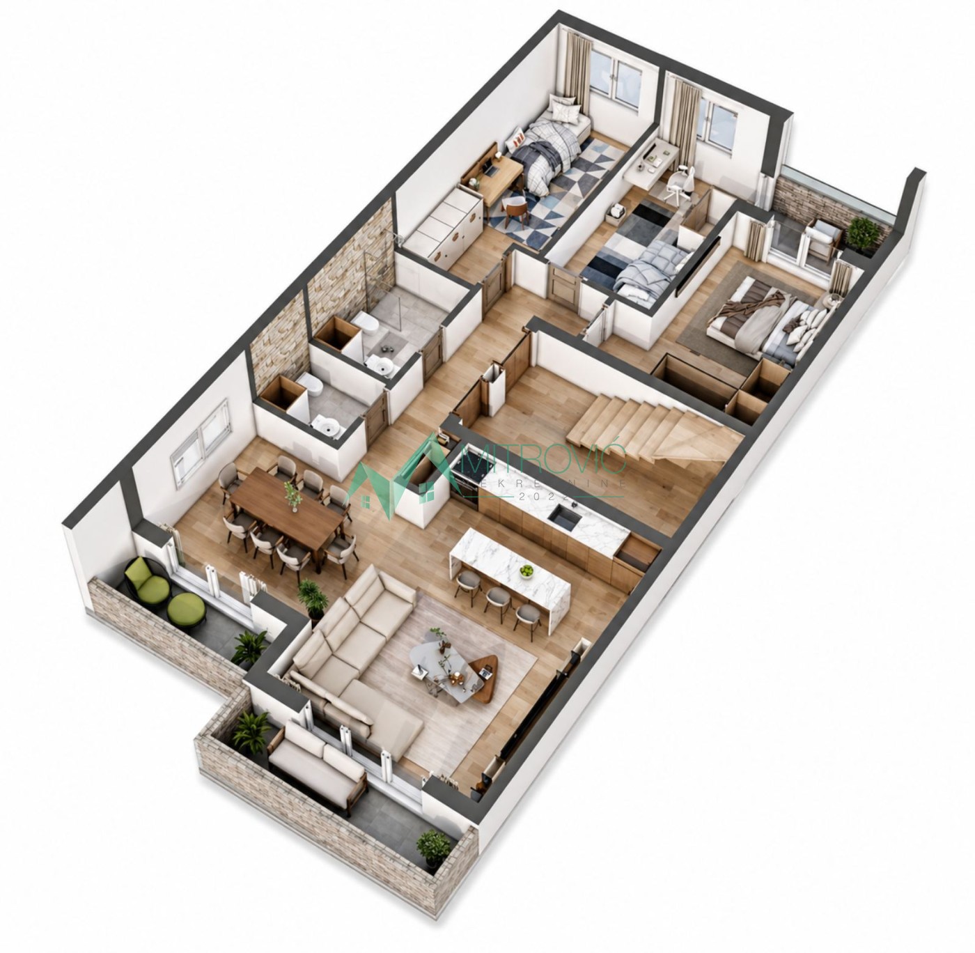 Novi Sad, Veternička rampa - Četvorosoban stan  97m2  sa krovnom terasom i povratom PDV 