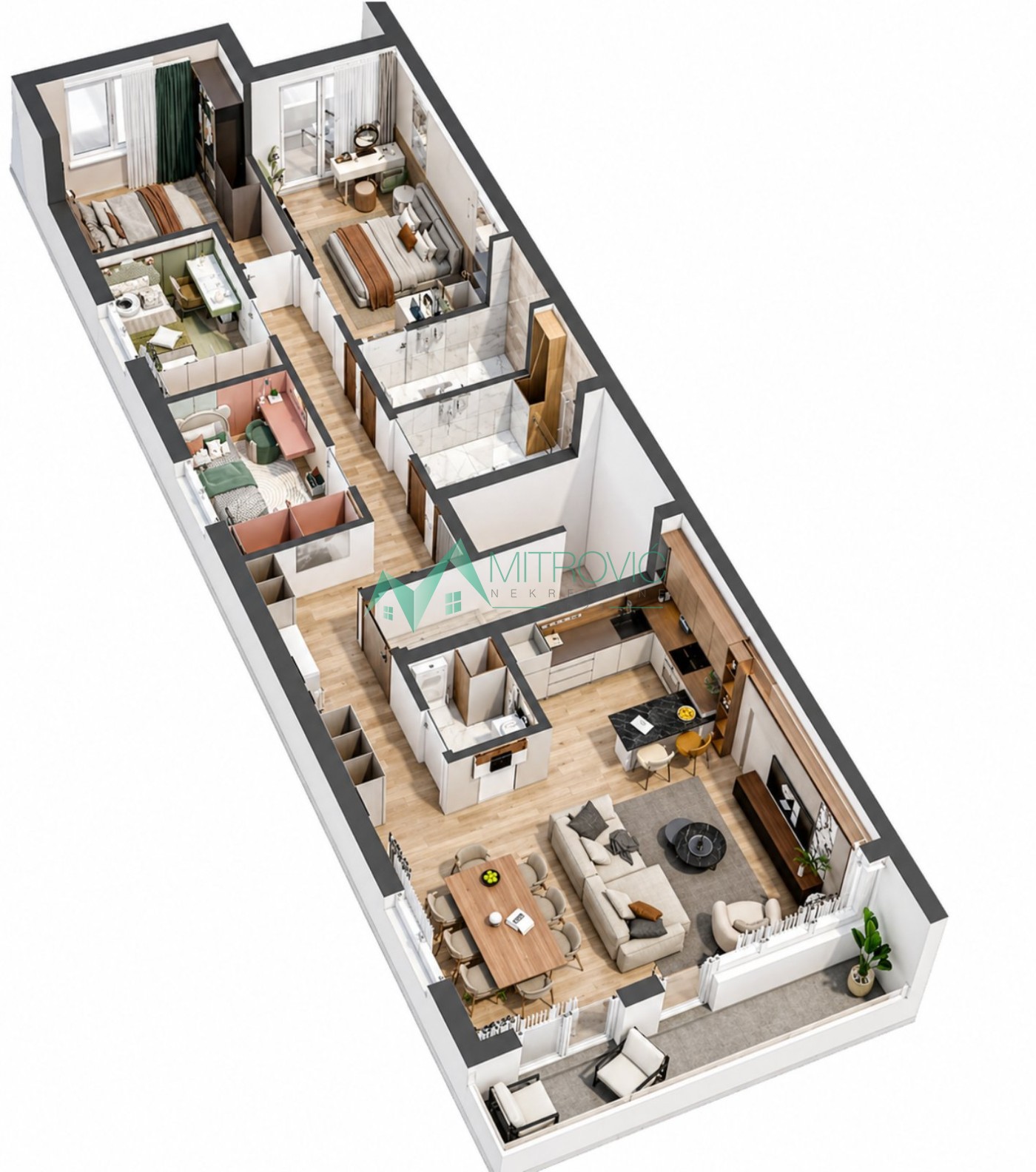 Novi Sad, Veternička rampa - Petosoban stan  107m2  sa krovnom terasom od 100m2 