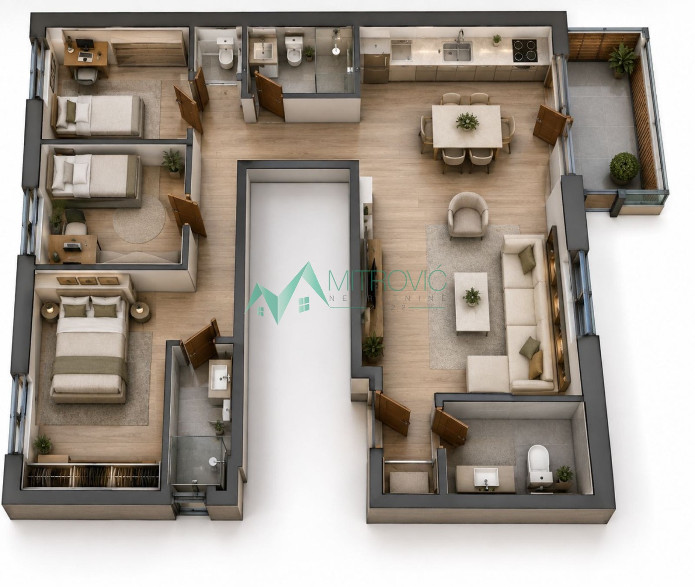 Petrovaradin, Novi Majur - Troiposoban stan 91m2 u luksuznoj smart home urbanoj vili sa povratom PDV