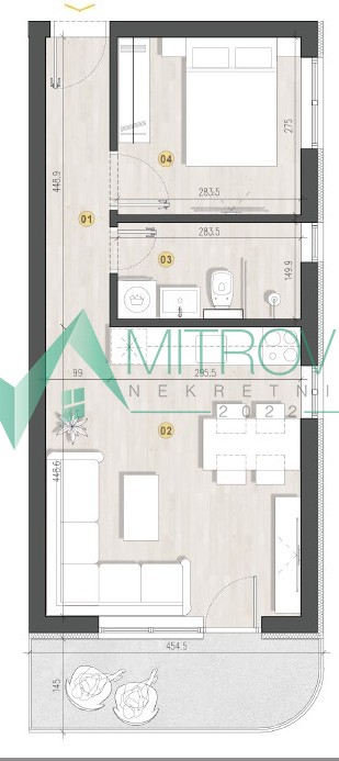 Novi Sad, Adice - Jednoiposoban stan 33m2 + terasa od 6m2