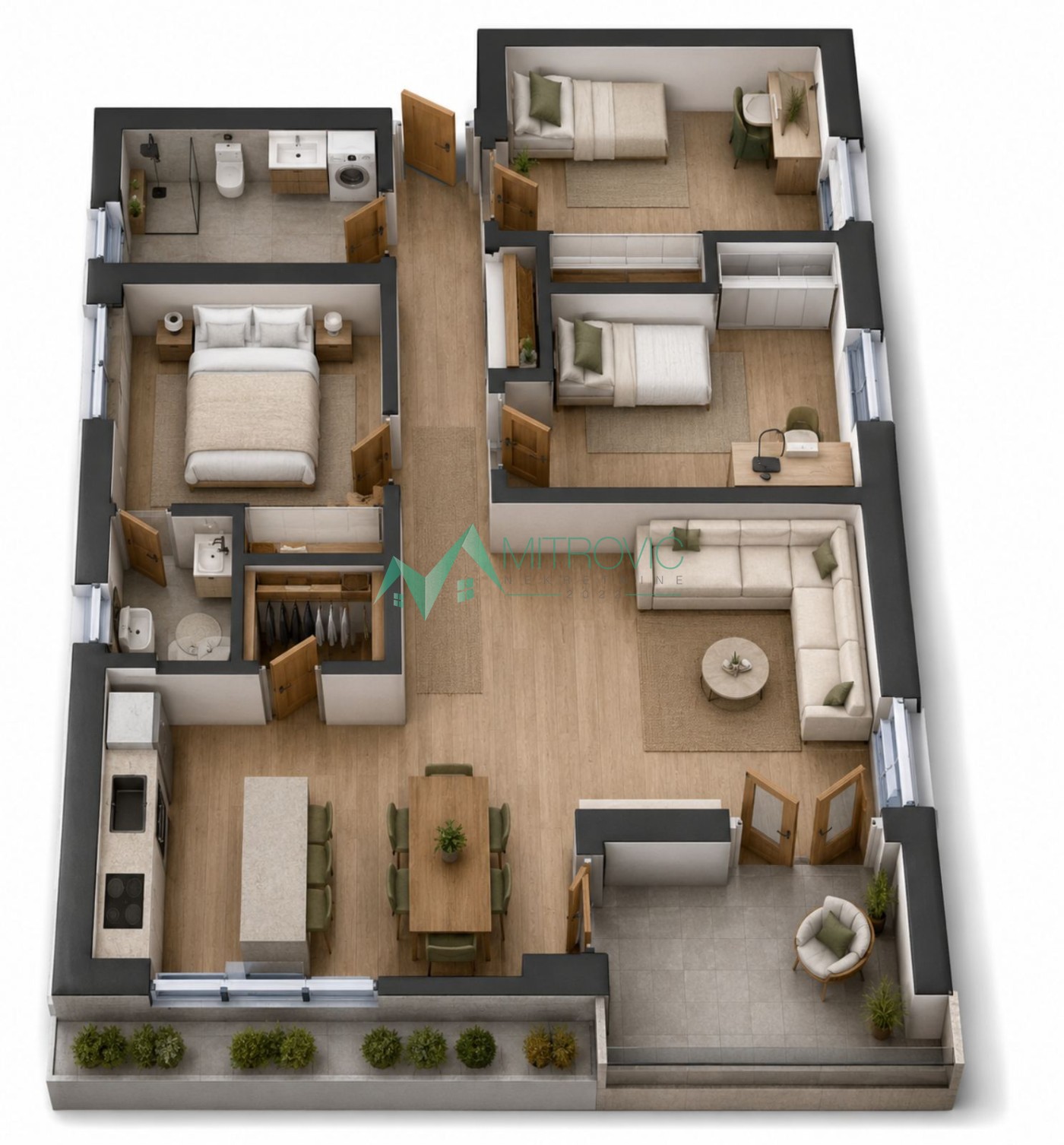 Novi Sad, Adice - Troiposoban stan 74m2 sa povratom PDV i krovnom terasom površine 37m2
