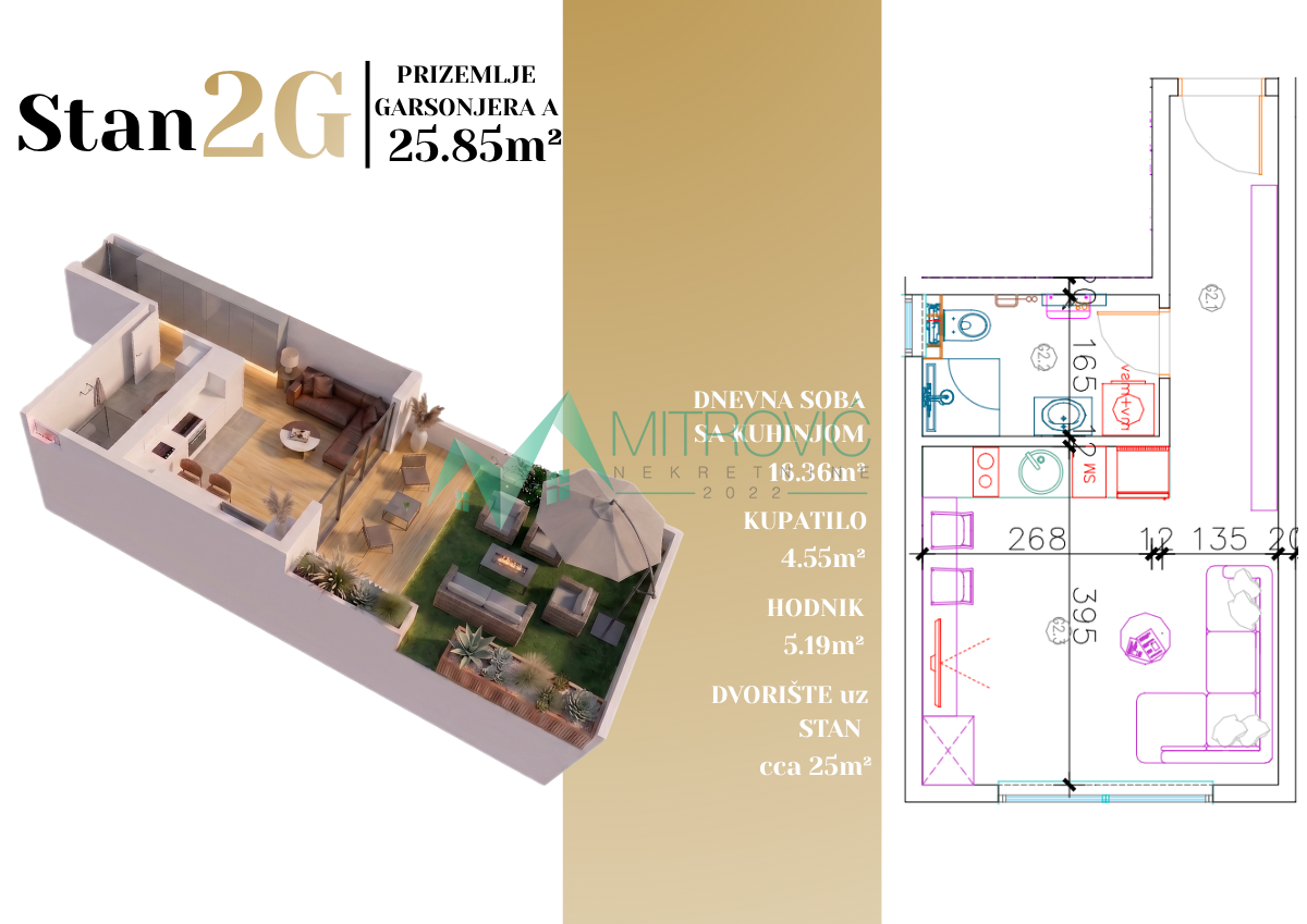Novi Sad, Adice - Garsonjera + dvorište ok oko 25 m2 - odličan kvalitet (šifra: 1004444)
