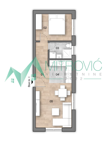 Jednoiposoban stan sa dvorišnom terasom i parking mestom, 36m², 1772€/m²!!!(Šifra:1004529)