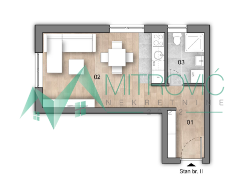 Jednosoban stan sa dvorišnom terasom i parkingom, 28m², 1750€/m²!!!(Šifra:1004530)