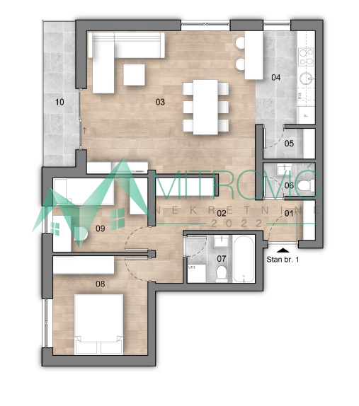 Dvoiposoban stan sa parking mestom, 63m², 1957€/m²!!!