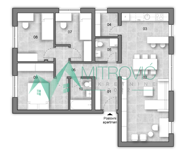 Poslovni apartman sa krovnom terasom i parkingom, 80m² (Šifra:1004532)