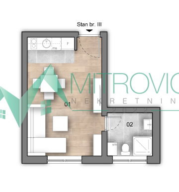 Jednosoban stan sa parkingom, 22m², 1750€/m²!!!(Šifra:1004542)