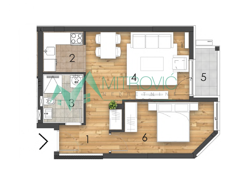 Novi Sad, Socijalno - Dvosoban stan u izgradnji - 44m²
