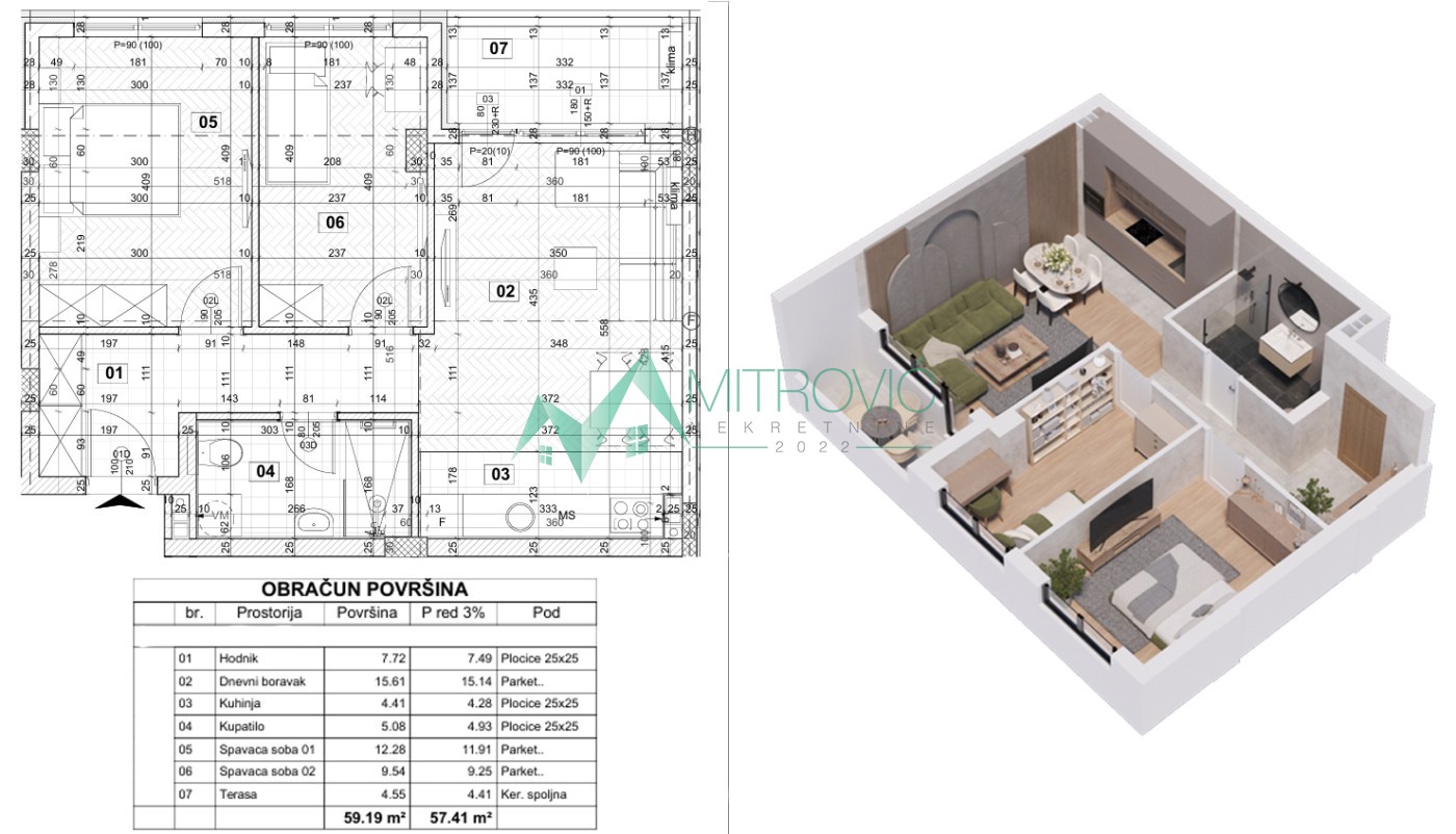 Trosoban stan 59 m² - Telep (ID: 1004680)