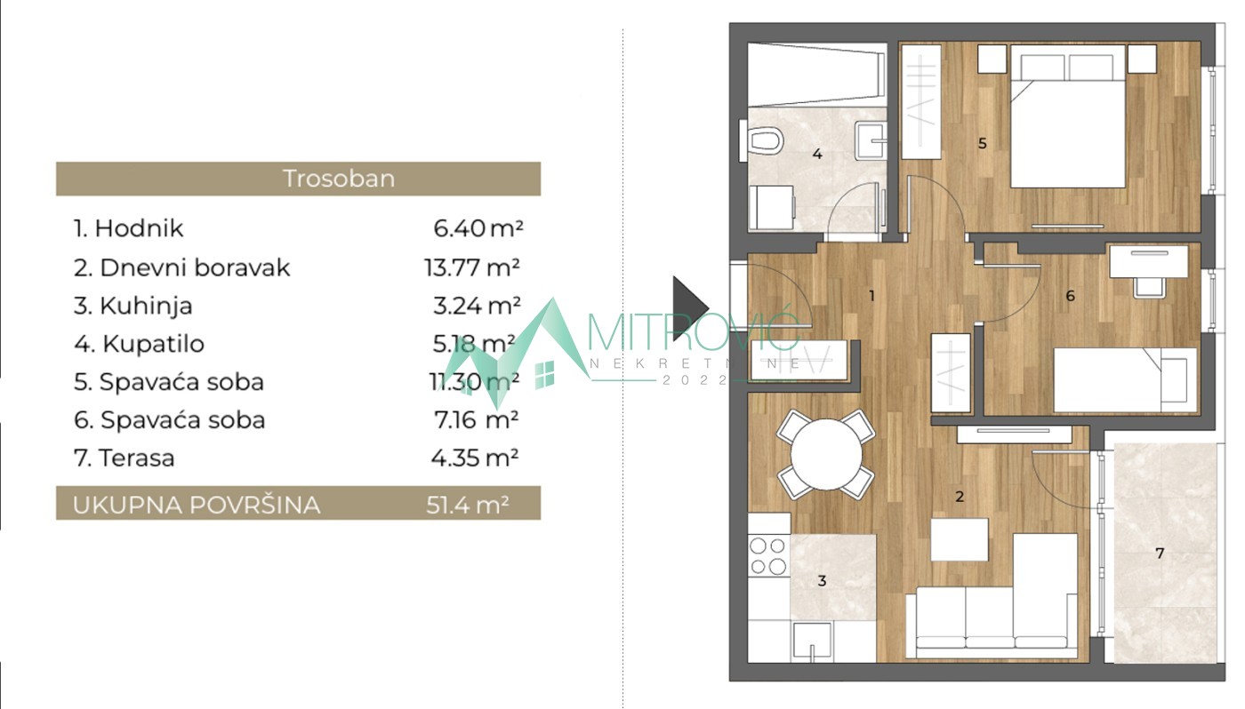 Telep - Dvoiposoban stan 51 m² (ID: 1004681) 