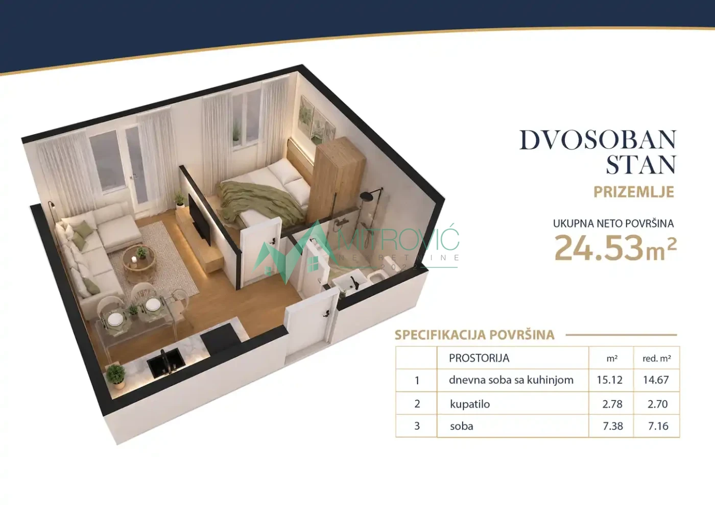 VETERNIK – DVOSOBAN STAN U PRIZEMLJU (ID:1004769) 