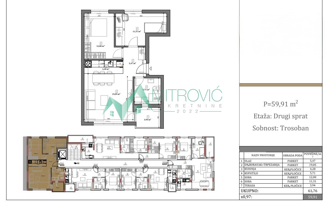 Trosoban stan u novogradnji – Telep, 60 m² (Šifra: 1004799) 