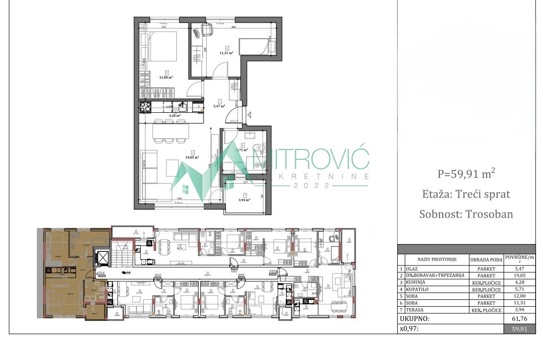 Trosoban stan u novogradnji – Telep, 60 m² (Šifra: 1004800) 
