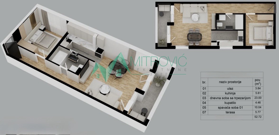 Dvosoban stan u izgradnji na Adicama – 53 m² (Šifra: 1004850) 